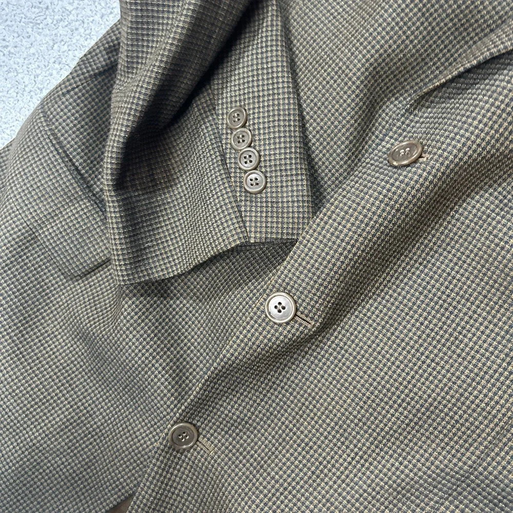 Vtg‎ LORD WEST Mens Blazer 46L Brown Houndstooth 100% Wool 3-Button Sport Coat